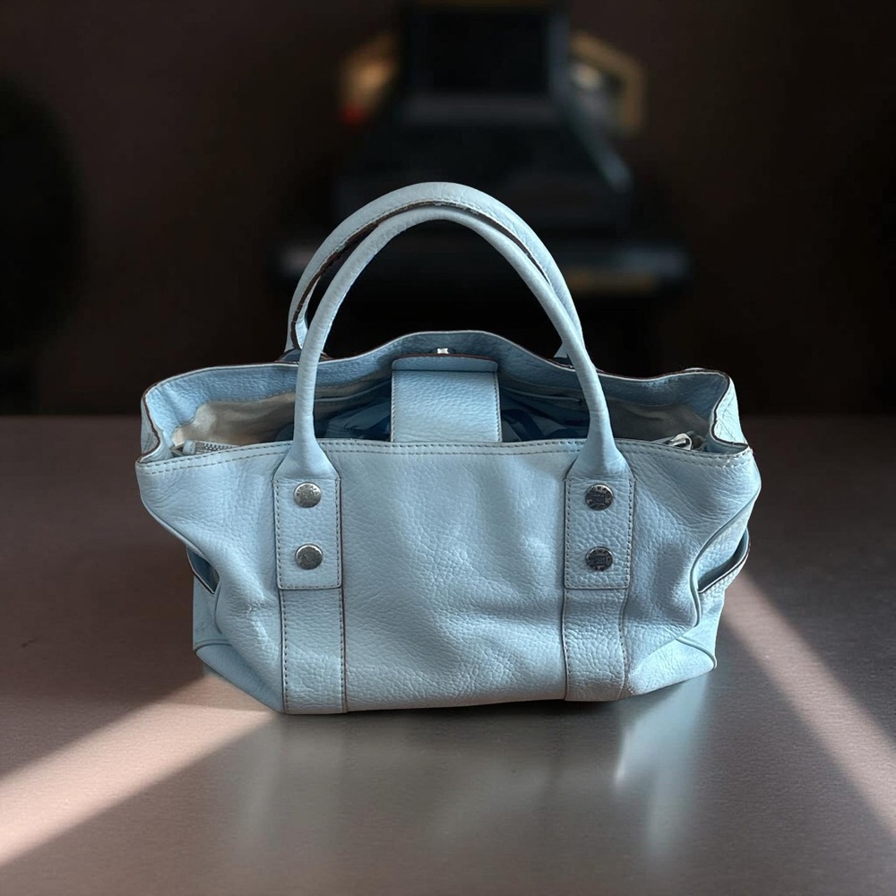 Michael Kors Leather Tote Light Blue Handbag Purse - Large With Compartments